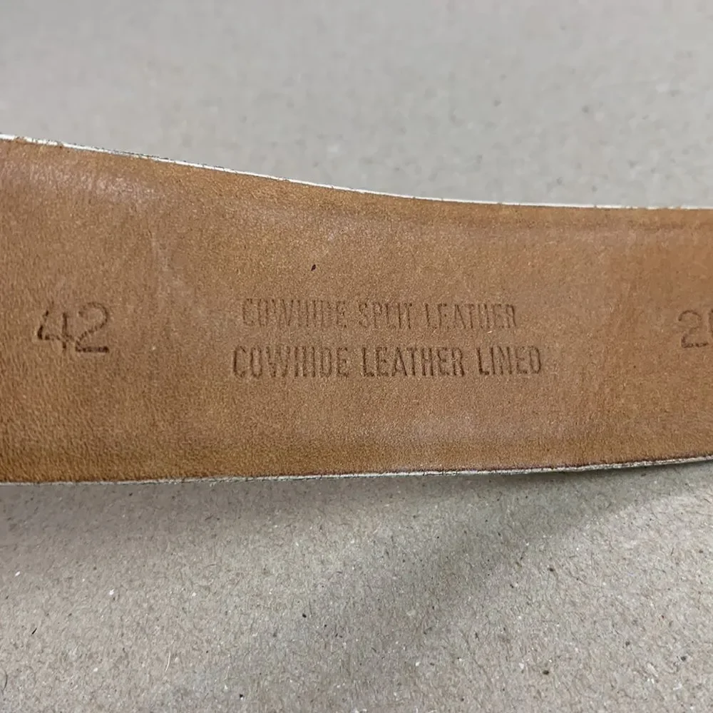 Vintage YES Pacifica MFG white leather Tex tan cowhide leather belt size 42